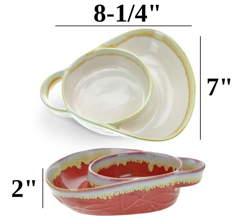 Roe & Moe Stoneware Soup & Side, Chips & Dip Bowl Set of 2 by Roe & Moe (Cream and Red) - Image 5